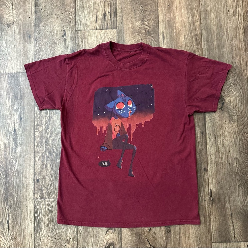 Mae Borowski Art Print Graphic Cat Night T Shirt Maroon